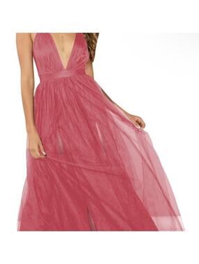 NWT Floerns Women’s Pink Plunging Neck Spaghetti Strap Maxi Dress (sz M) #TM225